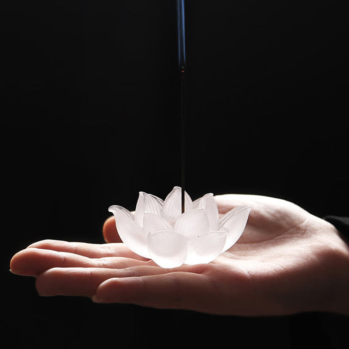 Buddha Stonesミニ蓮華琉璃クリスタルヒーリング瞑想スティック香炉 - ホワイトロータス 6.5×3cm - image 0