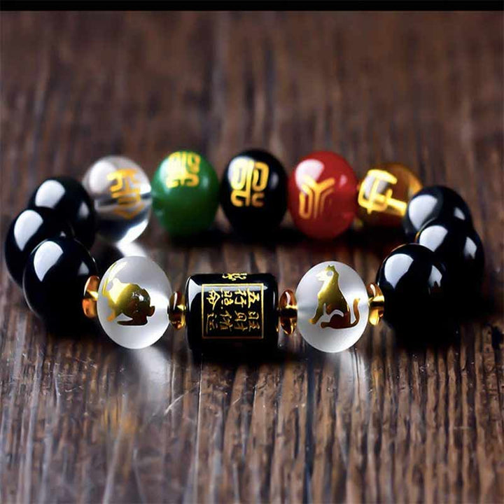 Buddha Stones 黒曜石 十二支 財運 金運 開運 守護 メンズ レディース ブレスレット