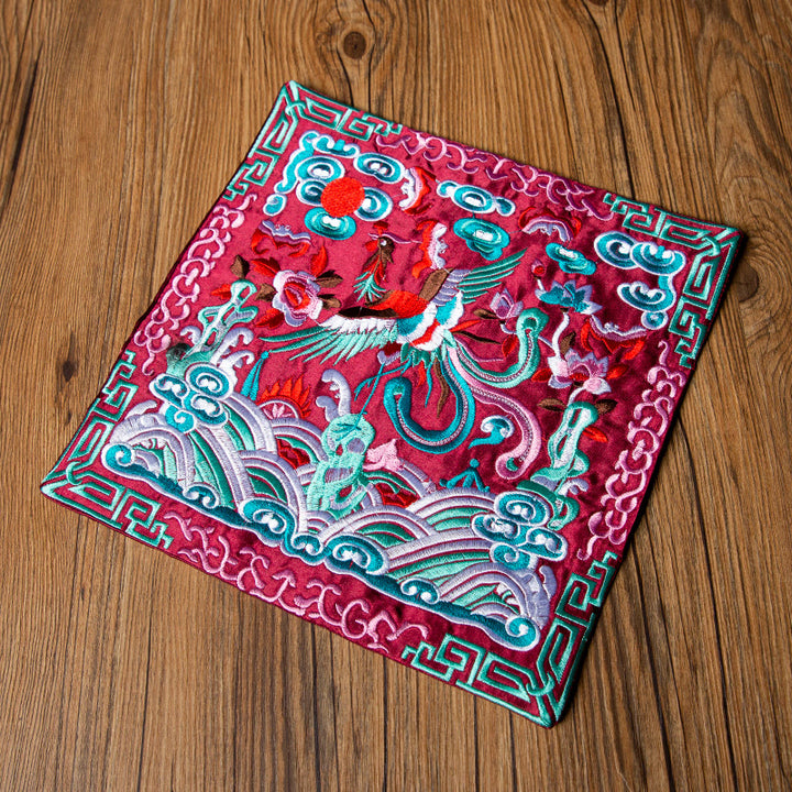 Buddha Stones鳳凰龍 麒麟刺繍 カップマットパッド ティーカップコースター カンフーティーマット