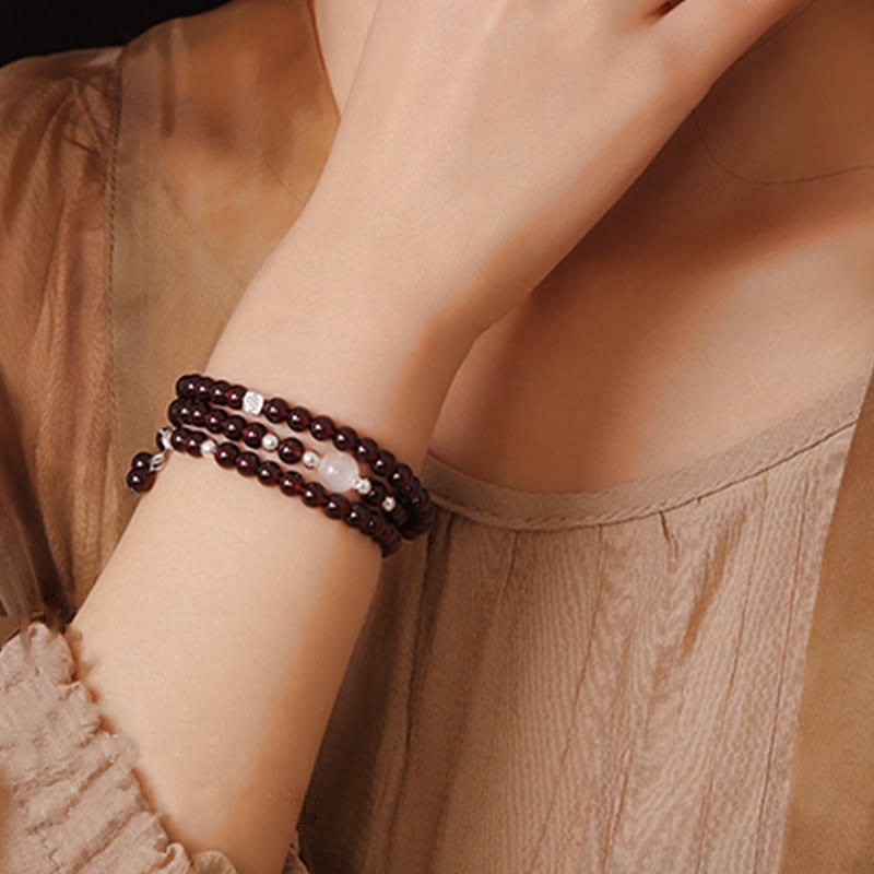 Buddha Stones 925スターリングシルバー 天然ガーネット キャットアイプロテクション トリプルラップブレスレット - image 10