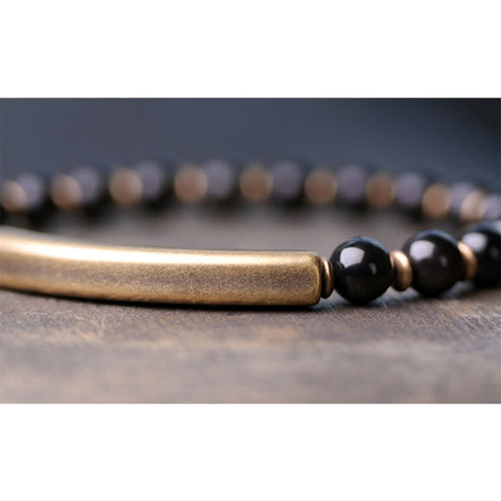 Buddha Stonesレッドジャスパー モスアゲート ブラックオブシディアン クリスタル 銅 平和 カップル ブレスレット