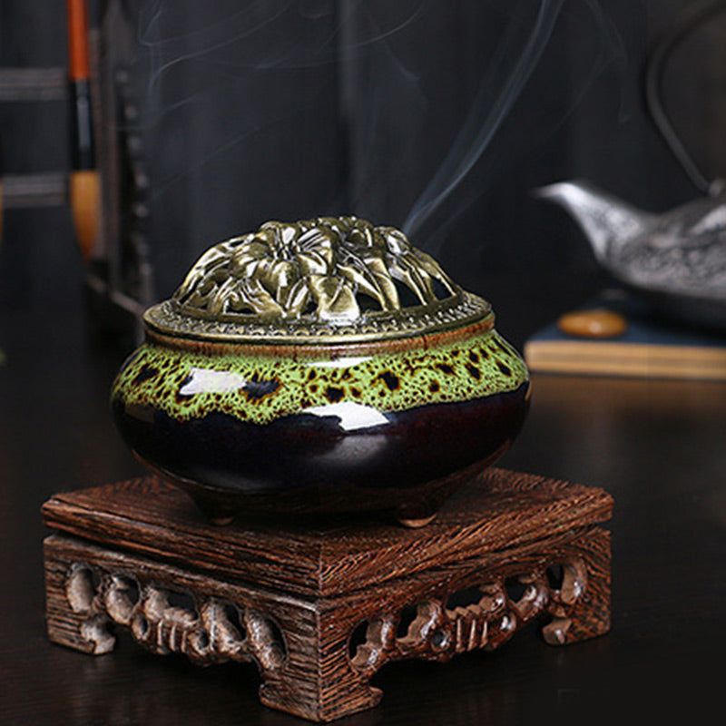 Buddha Stones柄 陶器 祝福 瞑想 香炉 装飾
