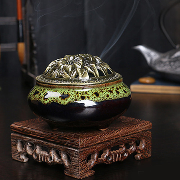 Buddha Stones柄 陶器 祝福 瞑想 香炉 装飾