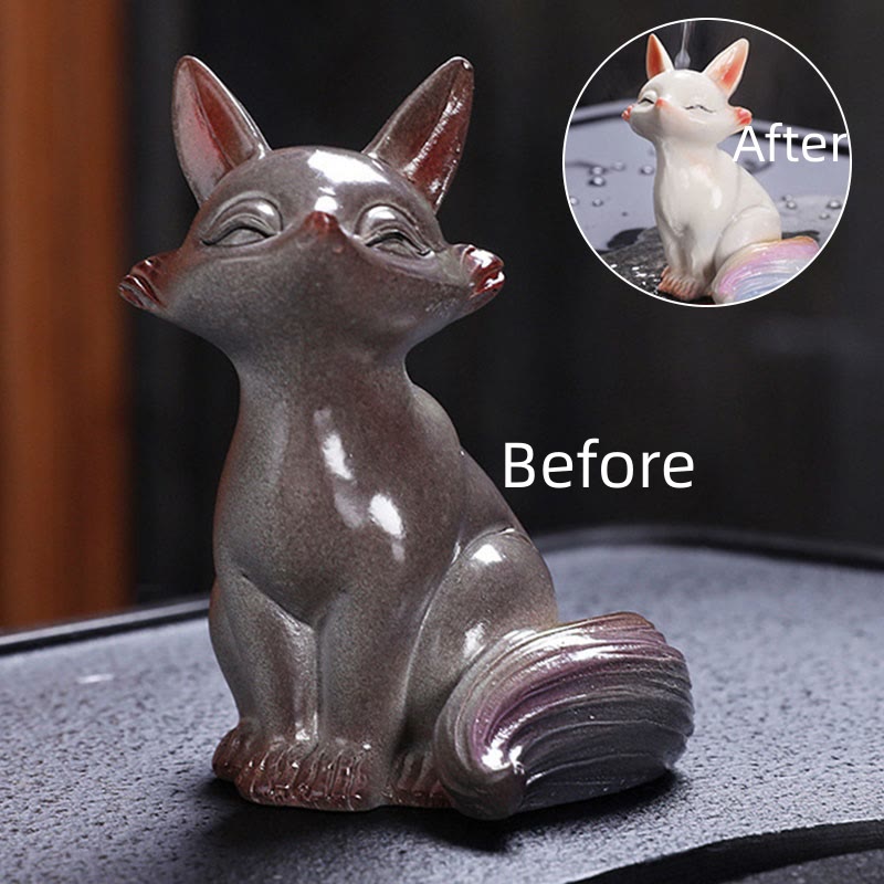 色が変わるBuddha Stones小さくてかわいいキツネのティーペット 樹脂製 置物 インテリア - 色が変わる - 座っているキツネ1体 6.7×5.9×8.7cm - image 4