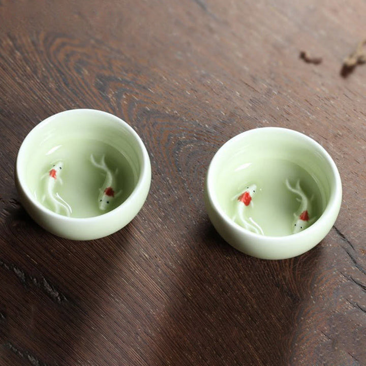 Buddha Stonesカラフルな鯉の陶器ティーカップ カンフーティーカップボウル