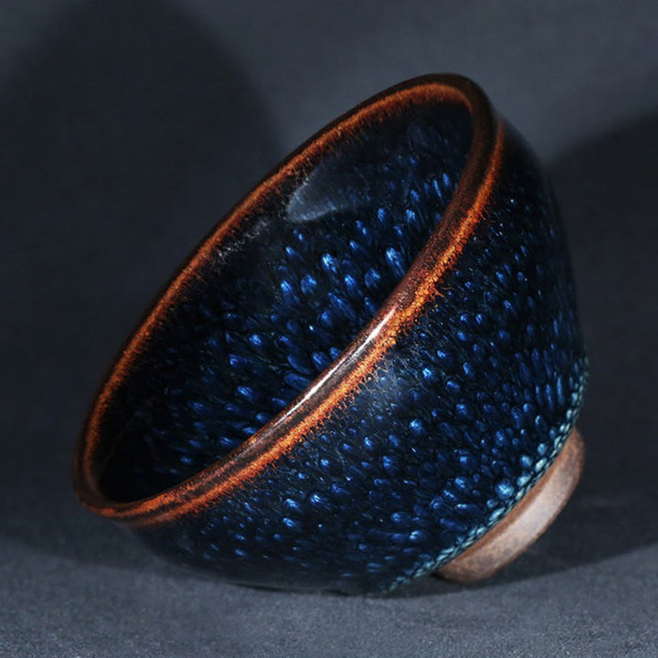 Buddha Stones手作り ブルーフランコリヌス スポット 中国 Jianzhan 陶器 ティーカップ カンフー ティーカップ ボウル