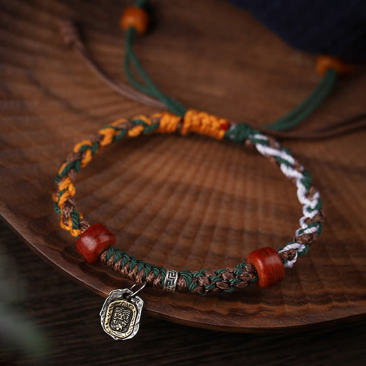 Buddha Stonesハンドメイド チベットシルバー 925 スターリングシルバー ザキラム 富の女神 ラクダの骨 守護 編み込みブレスレット