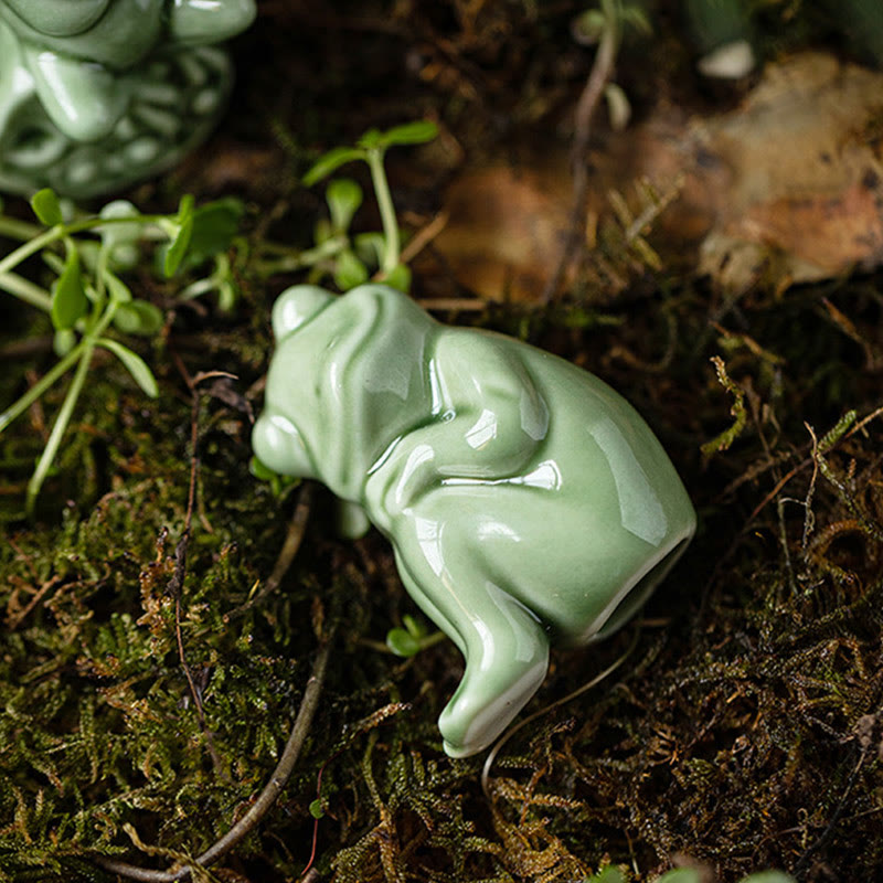 Buddha Stonesミニ 小型 瞑想 蓮 休憩 カエル 陶器 富 幸運 家庭用 ティーペット 置物 装飾
