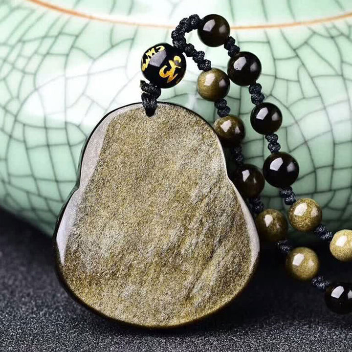 Buddha Stones笑う仏陀 金の輝き 黒曜石 富のネックレス ペンダント - image 5