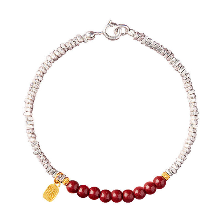Buddha Stones925 スターリングシルバー 辰砂 フーキャラクター 祝福ブレスレット