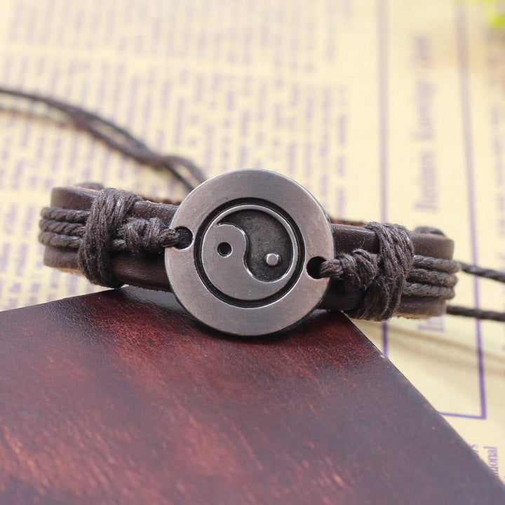 Buddha Stonesレトロ 陰陽 レザー ハーモニー ストリング ブレスレット