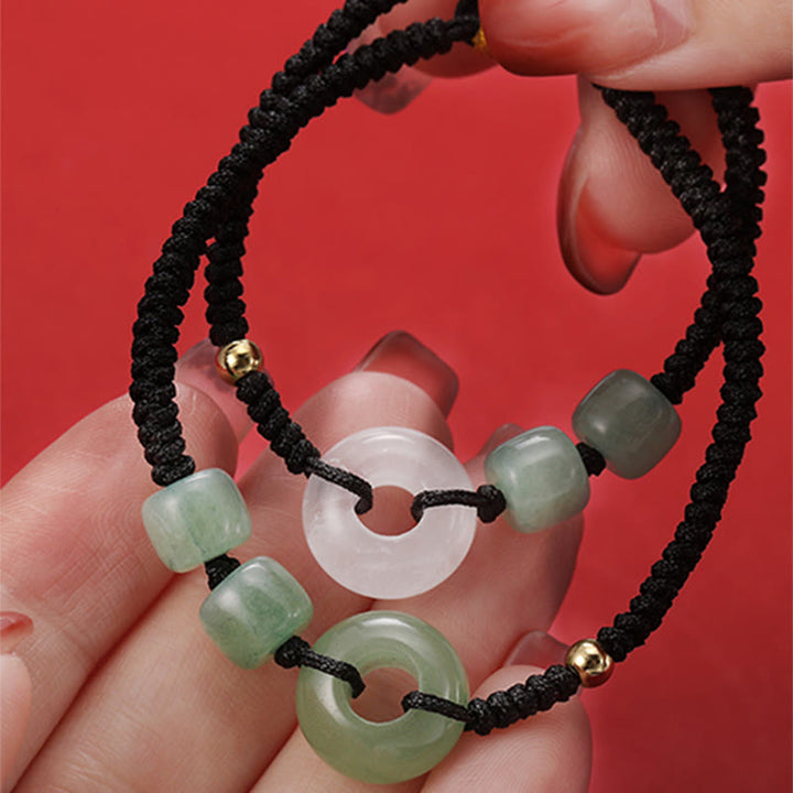 Buddha Stones2個入り グリーンアベンチュリン ホワイトジェイド 平和バックル 幸運 編み込み カップルブレスレット