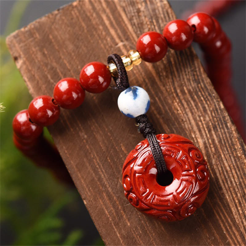 Buddha Stonesチベット辰砂 平和バックル トリプルラップ 祝福ブレスレットMala