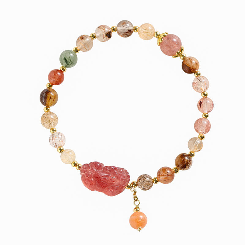 Buddha Stones天然ルチルクォーツ ストロベリークォーツ 貔貅開運財運ブレスレット