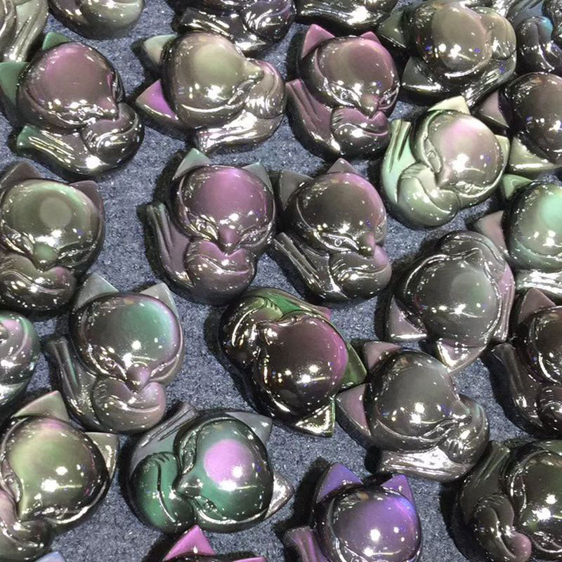 Buddha Stones天然レインボーオブシディアン ゴールドシーンオブシディアン 九尾狐 ポジティブネックレスペンダント