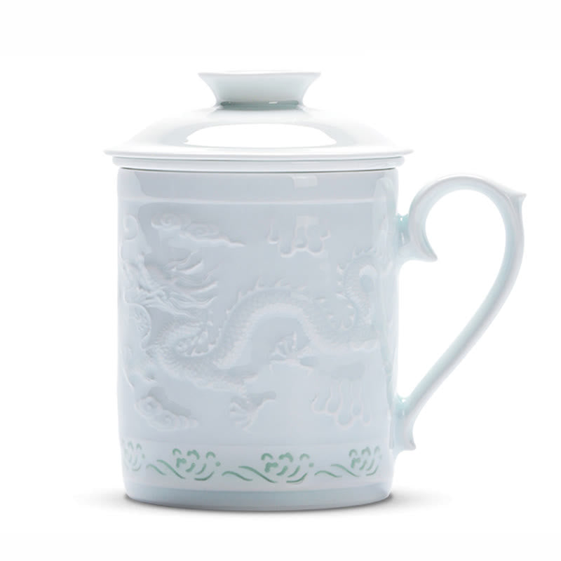 Buddha Stones玲瓏 磁器 縁起の良い龍鳳凰船 順風満帆 陶器 ティーカップ オフィス ティーカップ 420ml