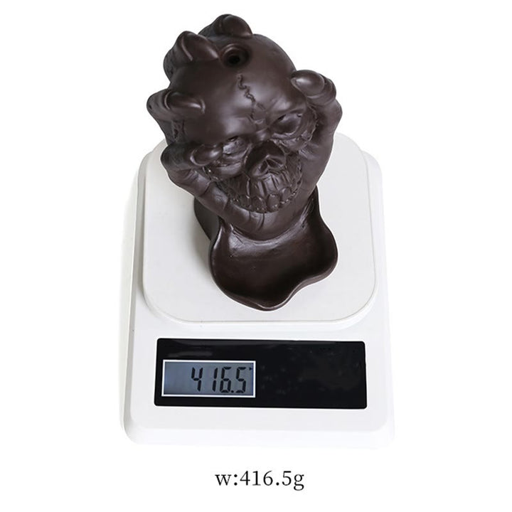ハロウィンのBuddha Stonesとゴーストハンドの頭蓋骨、紫粘土のスピリチュアルな香炉の装飾
