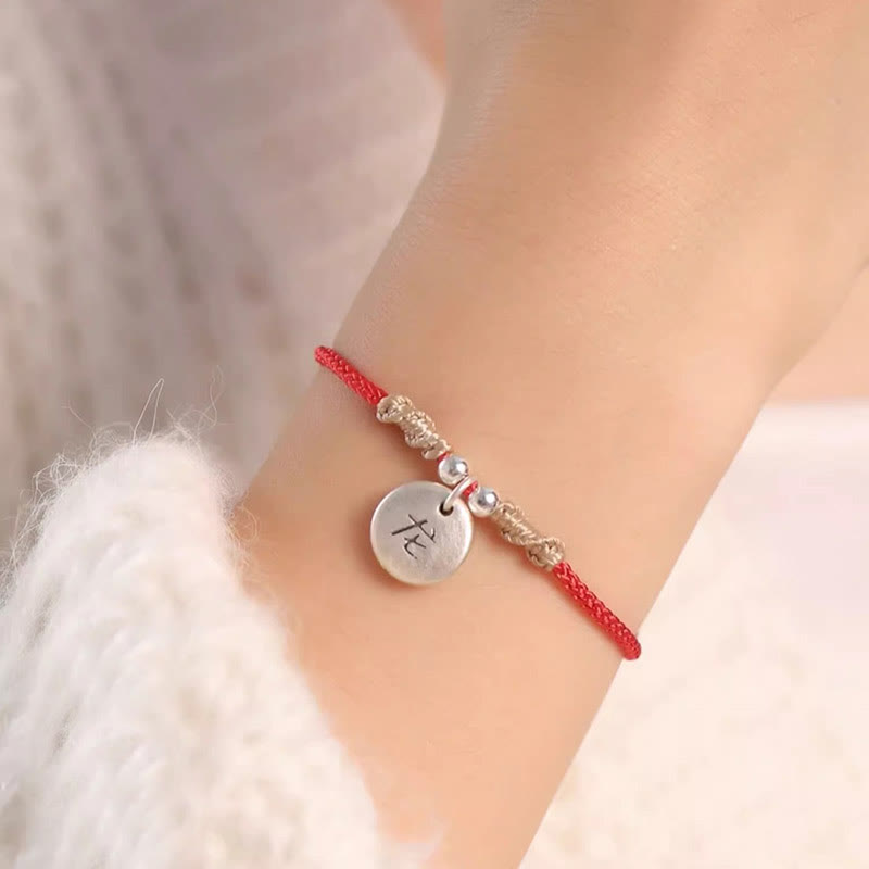Buddha Stonesハンドメイド999スターリングシルバードラゴン年かわいい中国の十二支幸運編みブレスレット