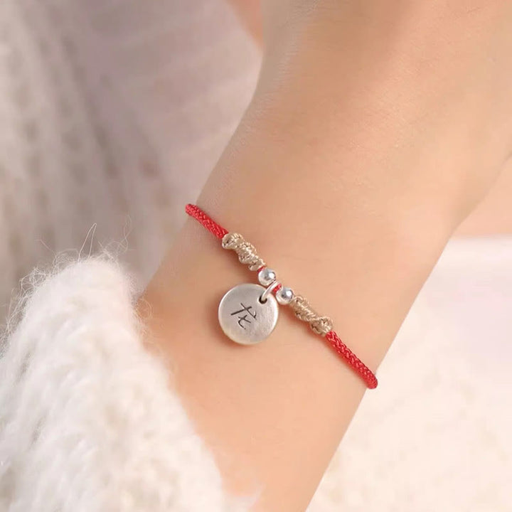 Buddha Stonesハンドメイド999スターリングシルバードラゴン年かわいい中国の十二支幸運編みブレスレット