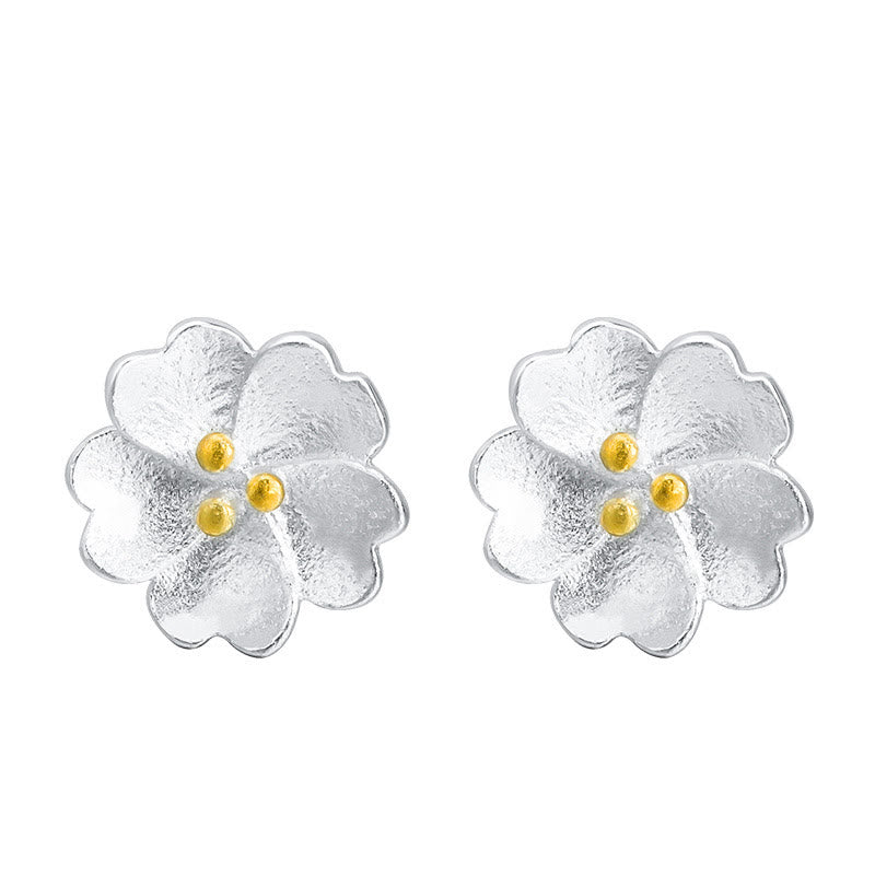 Buddha Stones925スターリングシルバー 桜 フローラル カーム スタッドピアス