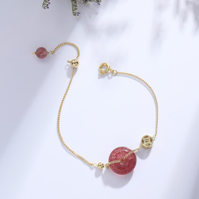 Buddha Stonesストロベリークォーツ ピースバックル コイン ラブブレスレット