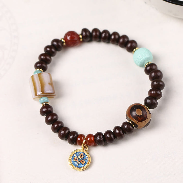 Buddha Stones天然チベット紫菩提樹シードビーズ 富の神 知恵のブレスレット