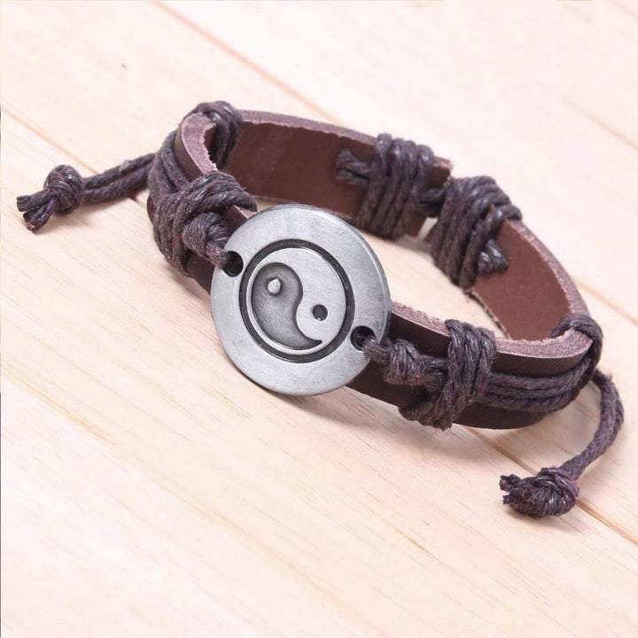 Buddha Stonesレトロ 陰陽 レザー ハーモニー ストリング ブレスレット