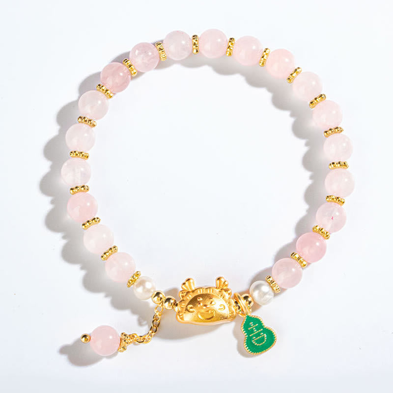 Buddha Stonesの年を表す天然石、赤瑪瑙、ピンククリスタル、黒オニキス、団子型の幸運のキャラクターブレスレット