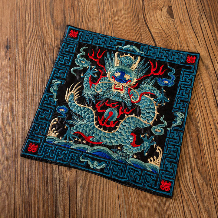Buddha Stones鳳凰龍 麒麟刺繍 カップマットパッド ティーカップコースター カンフーティーマット