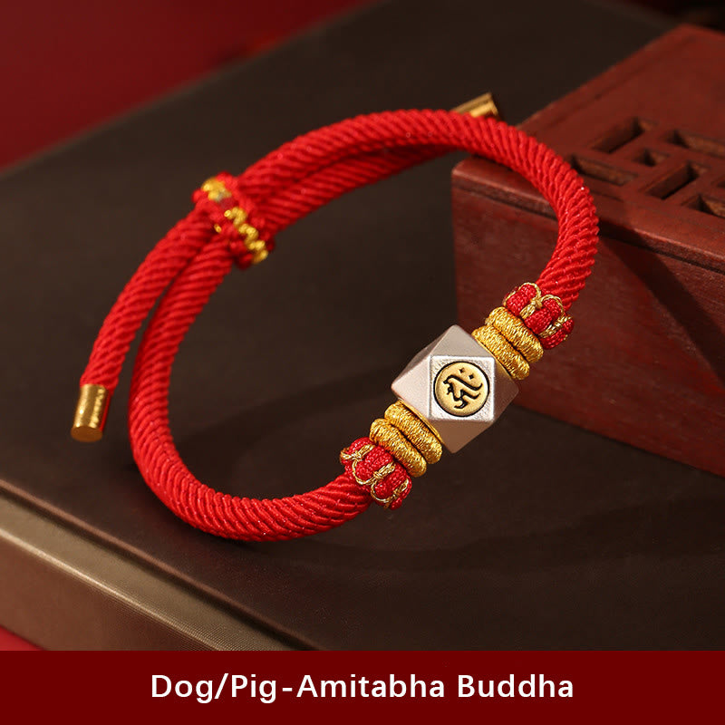 Buddha Stones999 スターリングシルバー十二支誕生仏赤いロープ 幸運 強さ 手作り 子供用ブレスレット