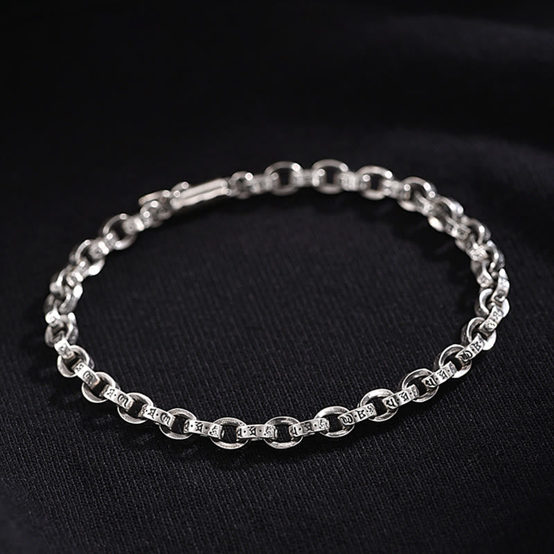 Buddha Stones925 スターリングシルバーオーム・マニ・パドメ・フム彫刻デザイン 創造性 メタルブレスレット