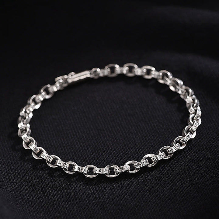 Buddha Stones925 スターリングシルバーオーム・マニ・パドメ・フム彫刻デザイン 創造性 メタルブレスレット