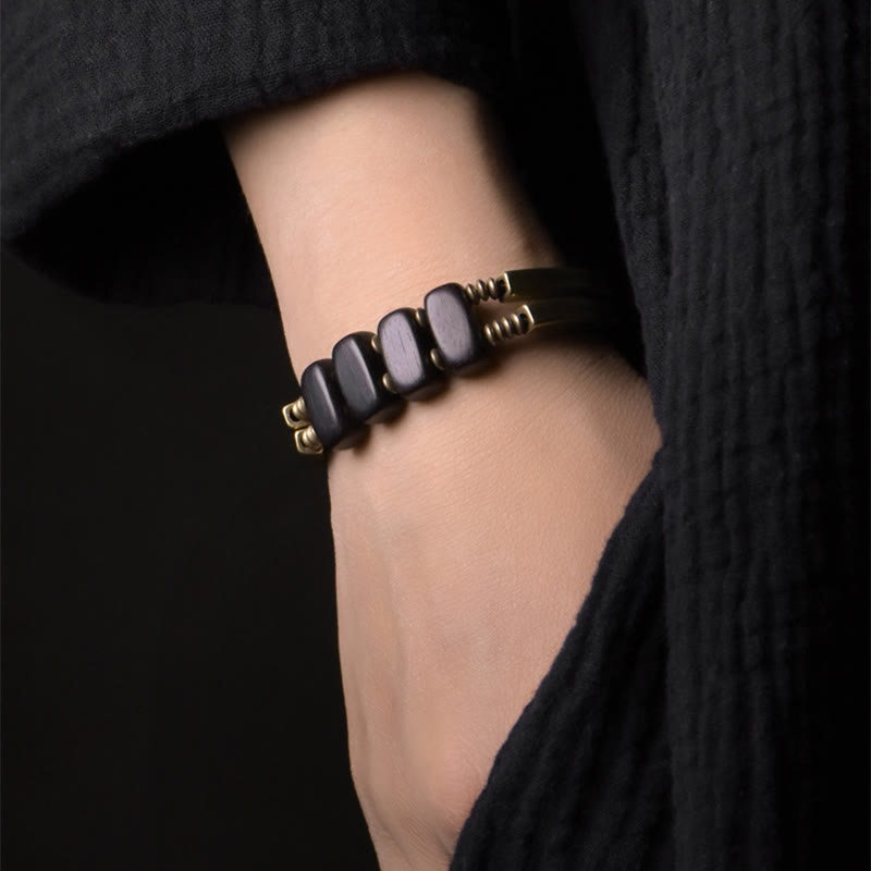 Buddha Stonesチベット黒檀木銅バランス二重層ブレスレット
