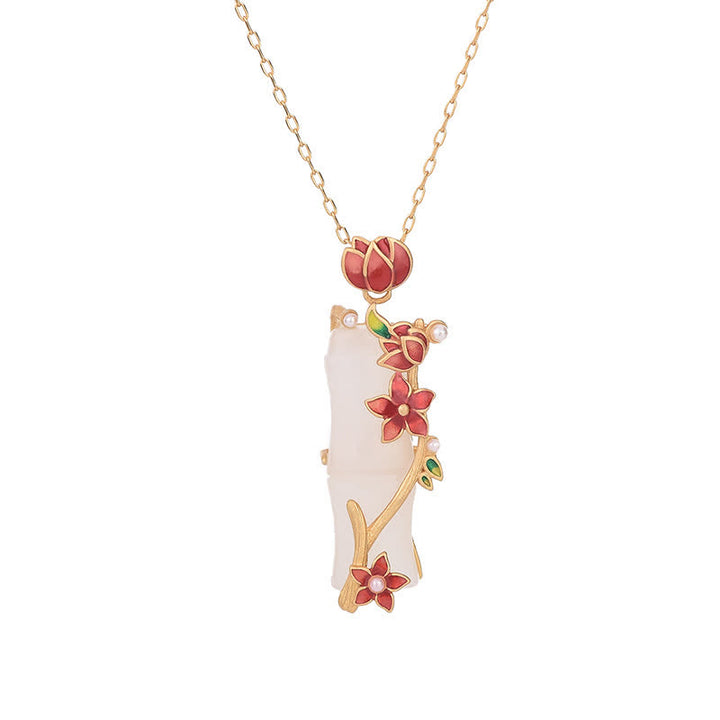 Buddha Stones白翡翠 竹 蓮の花 幸運 守護 ネックレス ペンダント - image 5