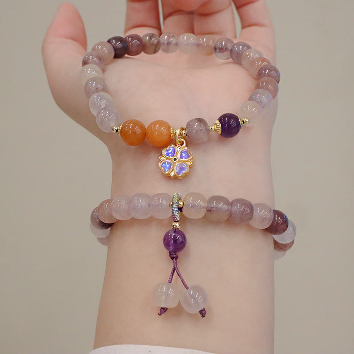 Buddha Stones天然紫金シルク翡翠バイオレットフラワービーズチャーム富のブレスレット