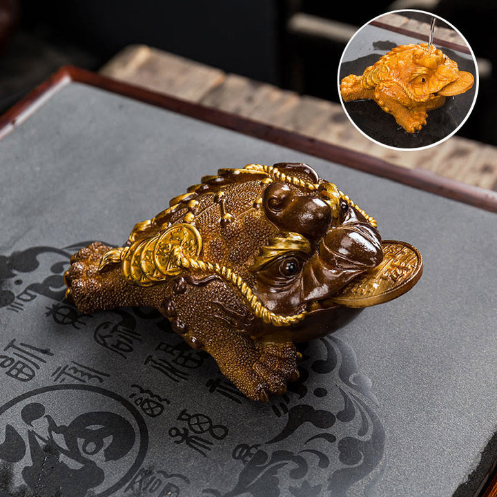 Buddha Stones色が変わる風水 富と幸運のカエル 銅貨 ティーペット 樹脂製置物 装飾