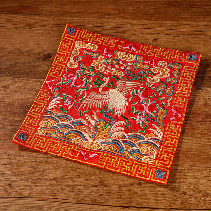 Buddha Stones鳳凰 龍 麒麟 刺繍 カップマットパッド ティーカップコースター スクエア カンフーティーマット