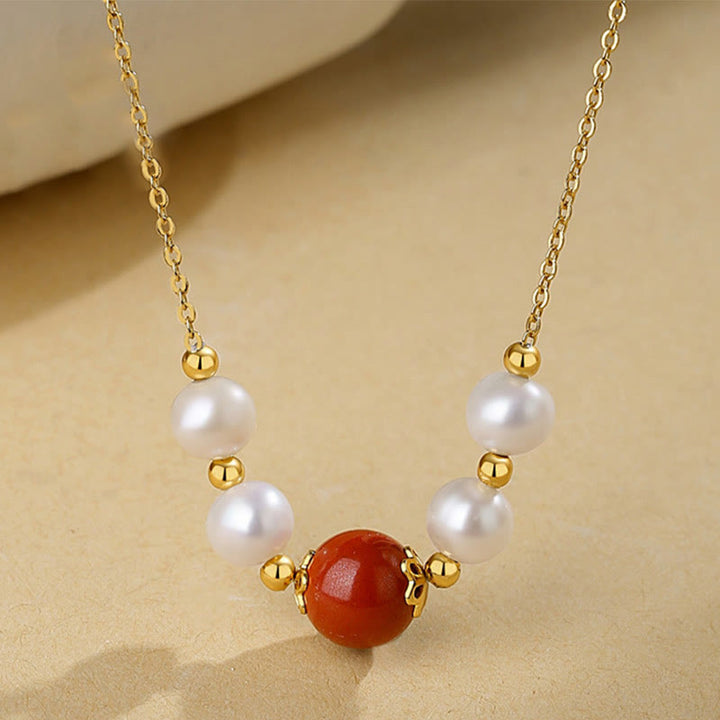 Buddha Stones925スターリングシルバー パール シナバー シンセリティヒーリングビーズチェーンネックレスペンダント