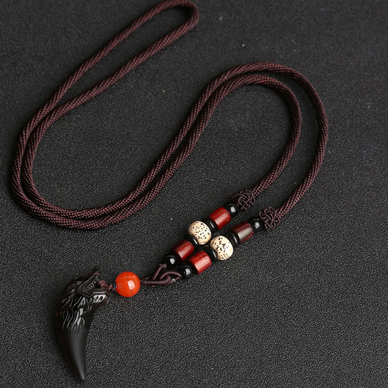Buddha Stones天然氷黒曜石狼歯模様勇気ネックレスペンダント