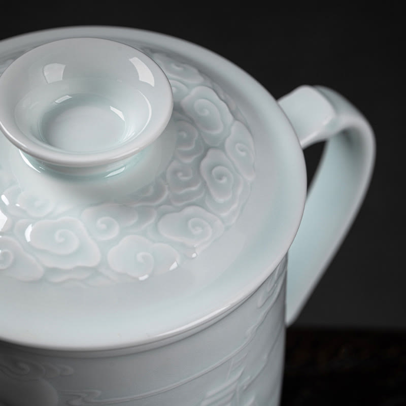 Buddha Stones玲瓏 磁器 縁起の良い龍鳳凰船 順風満帆 陶器 ティーカップ オフィス ティーカップ 420ml