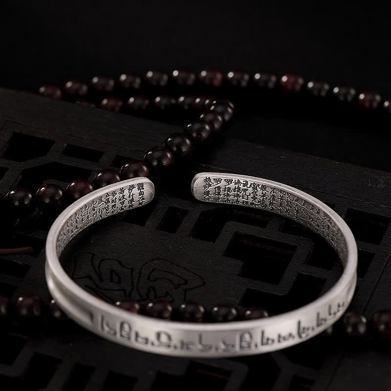 Buddha Stones999スターリングシルバー 六芒般若心経守護ブレスレットバングル