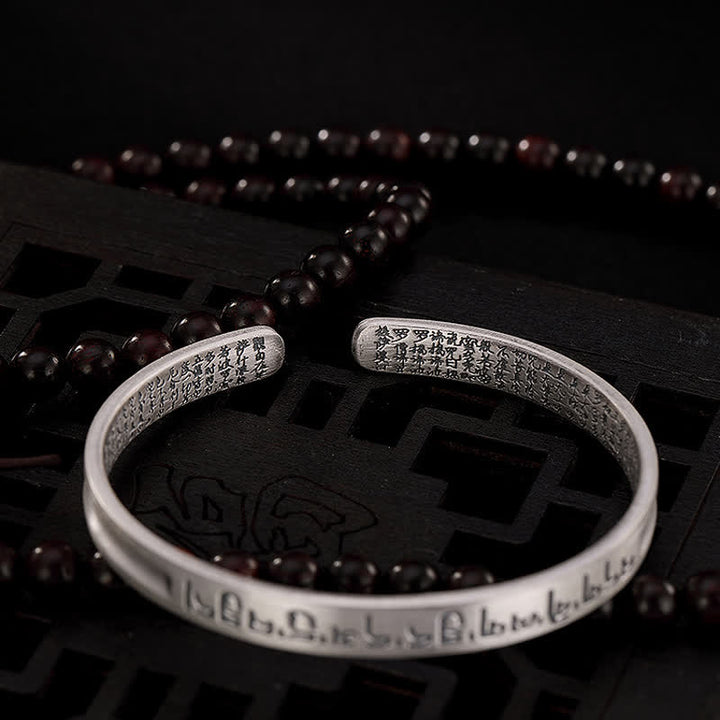 Buddha Stones999スターリングシルバー 六芒般若心経守護ブレスレットバングル