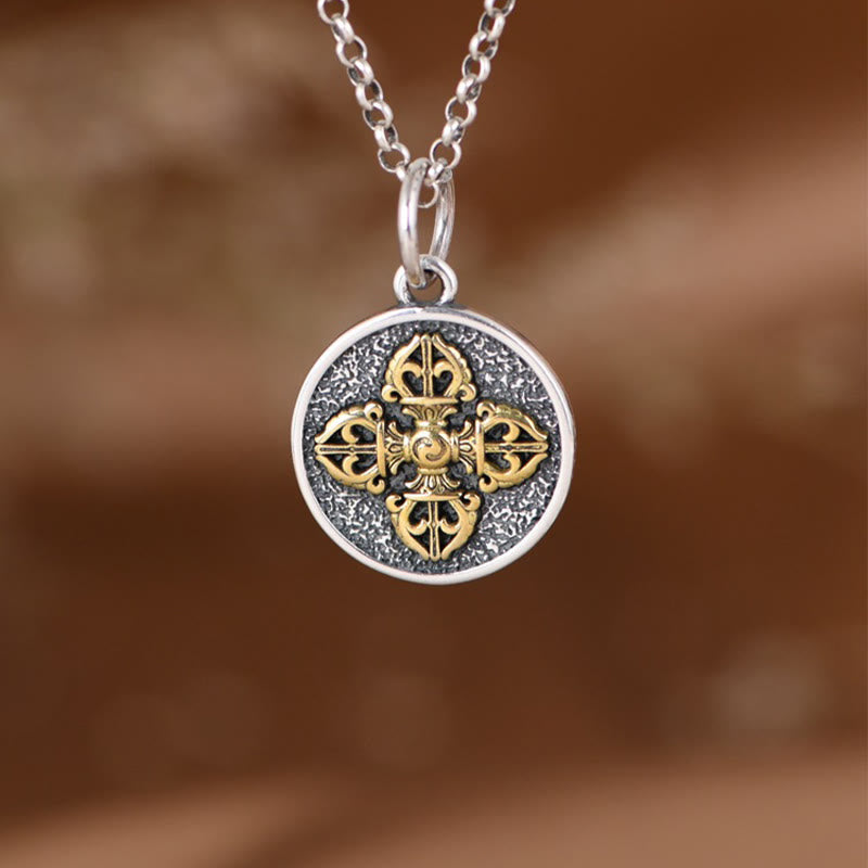 Buddha Stones925スターリングシルバー ダブルドルジェヴァジュラ 祝福ネックレスペンダント