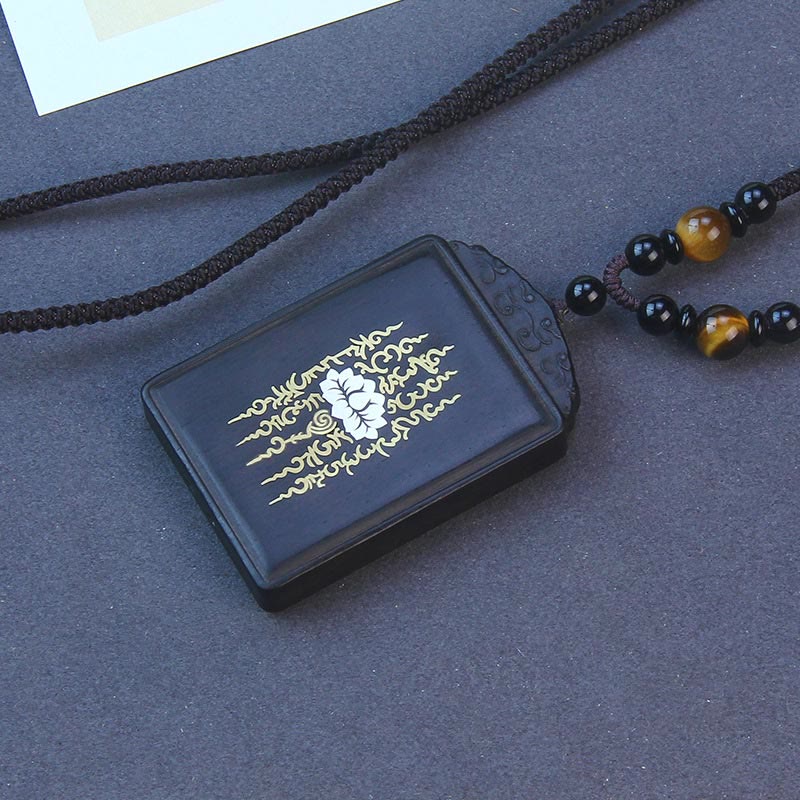 Buddha Stones999スターリングシルバー黒檀蓮象嵌 落ち着いたネックレスペンダント - 黒檀6*4*1cm - image 1