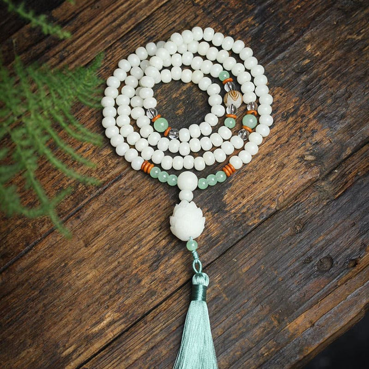 Buddha Stonesホワイト 菩提樹Mala108個 守護ブレスレット