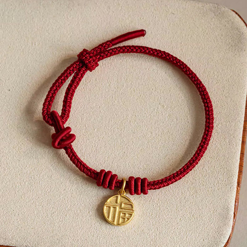 Buddha Stonesハンドメイド 8本糸 平和結び 福文字 チャーム 幸運 幸福 赤いロープ ブレスレット