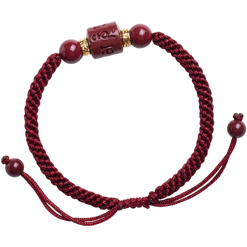 Buddha Stonesチベット 辰砂オーム・マニ・パドメ・フム刻印入り 祝福 編み込み ブレスレット