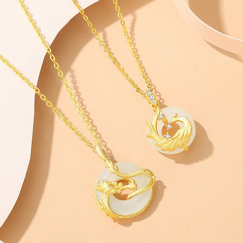 Buddha Stones925 スターリングシルバー 龍年 和田翡翠 ゴールデンドラゴン フェニックス 平和バックル 幸運ネックレスペンダント