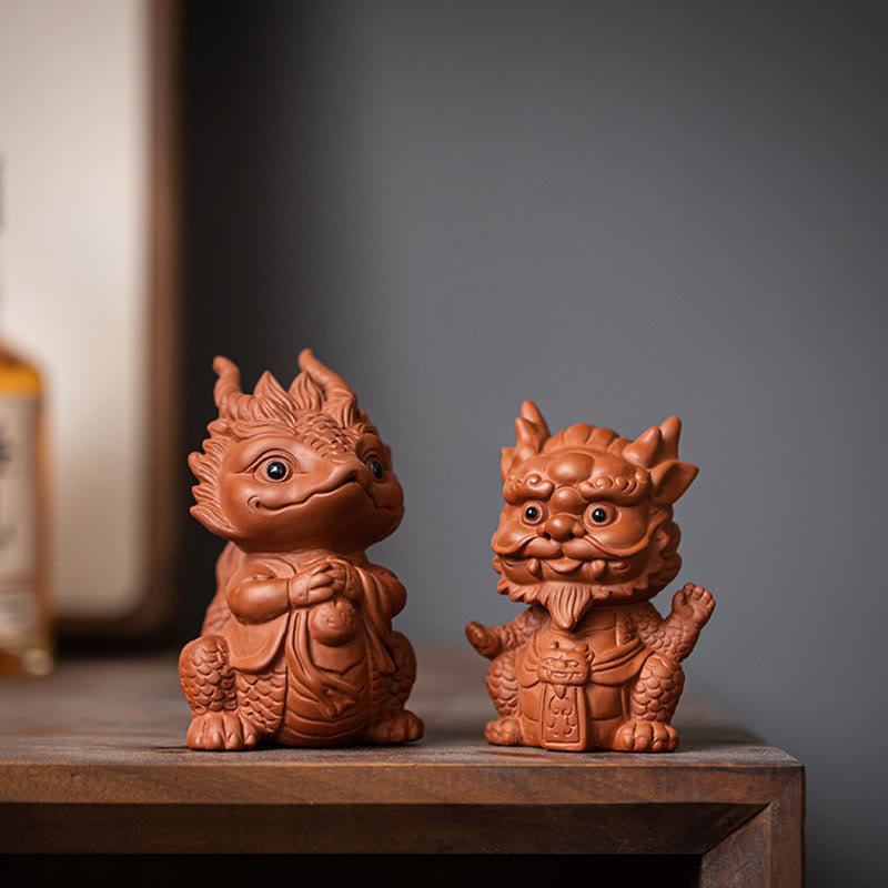 Buddha Stones幸運 龍 富 茶 ペット 紫 粘土 置物 装飾 - image 0