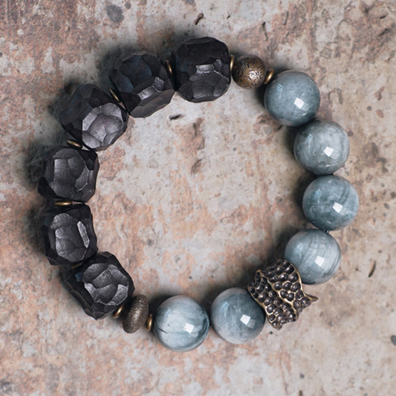 Buddha Stonesアイストーン 黒檀 銅 自信 カップルブレスレット